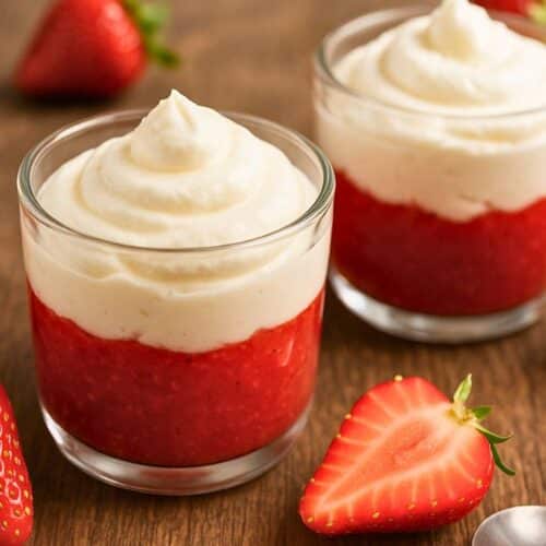 Dessert aux fraises et crème en verrine.