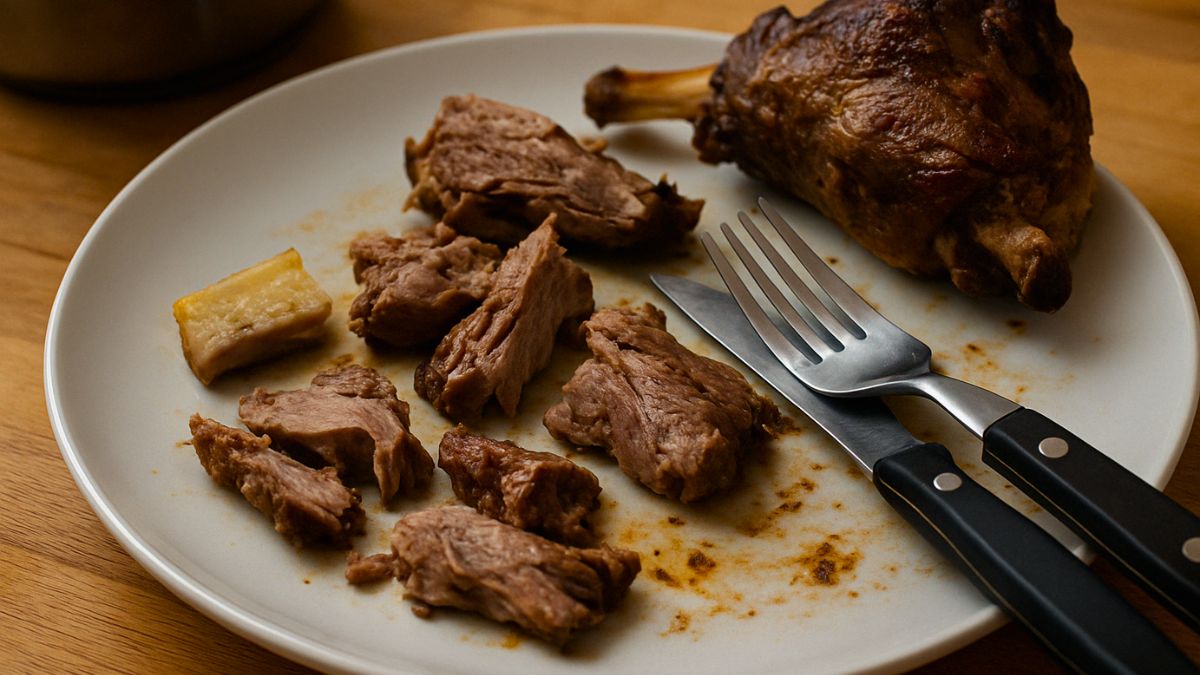 Assiette d'agneau rôti et pommes de terre.