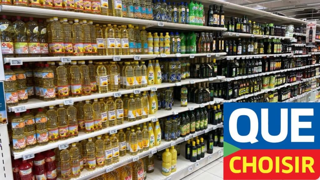 Rayon d'huiles dans un supermarché. Marque visible.