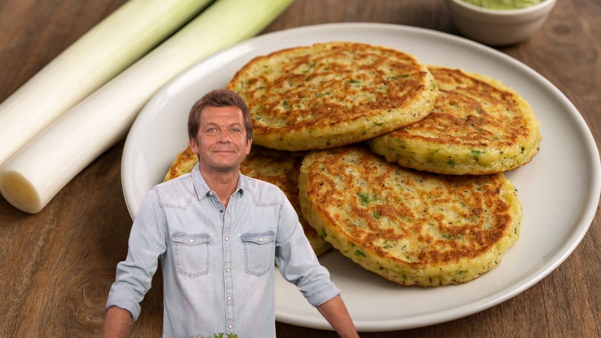 Galettes de poireaux sur une assiette blanche.