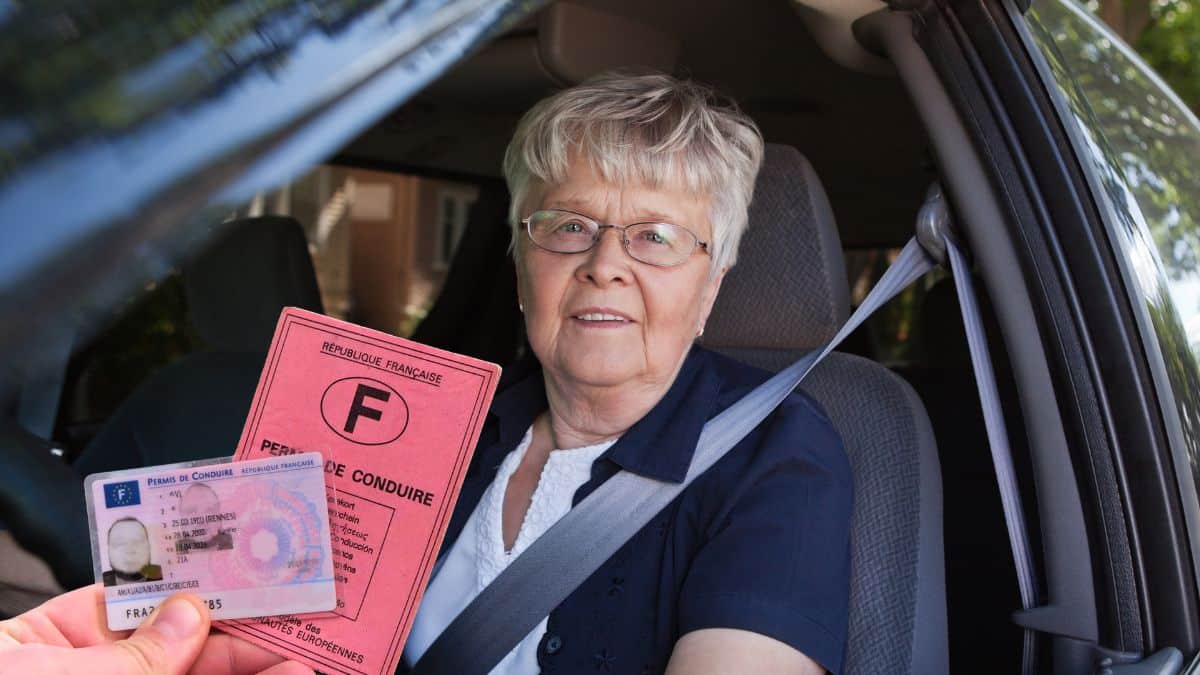Personne montre permis de conduire en voiture.