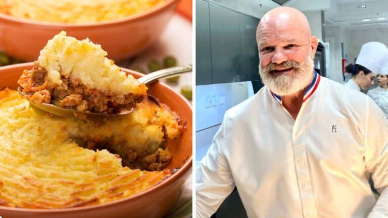 Hachis parmentier et chef cuisinier dans une cuisine.