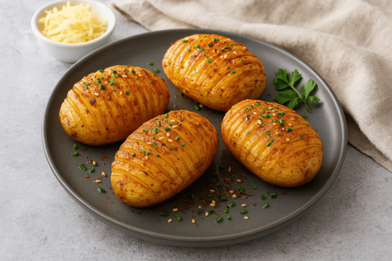 Pommes de terre Hasselback garnies d'herbes.
