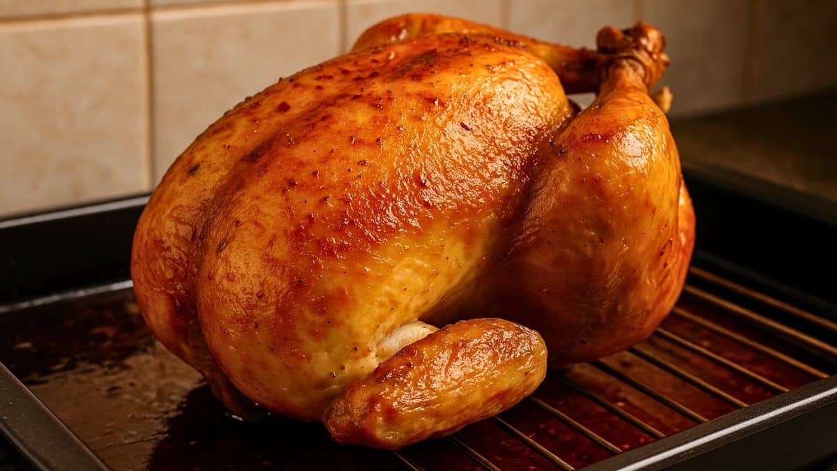 Poulet rôti dans un plat au four.