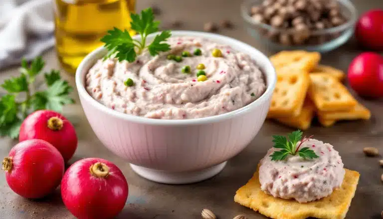 Bol de houmous garni de radis et persil