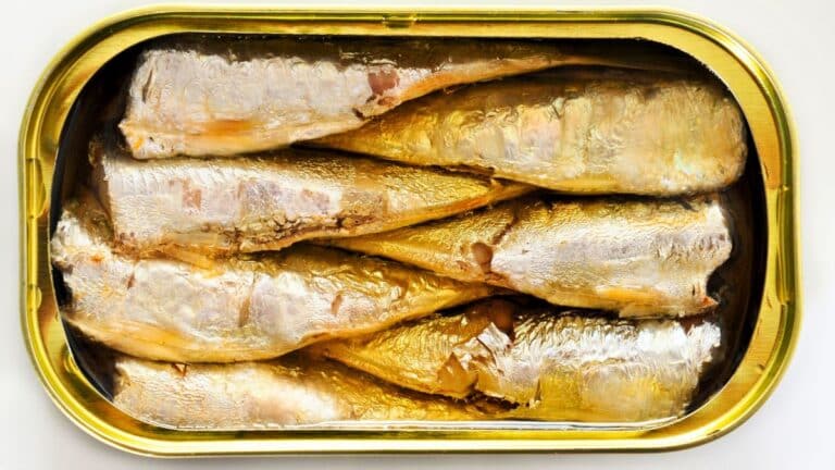 Boîte de sardines en conserve ouverte.