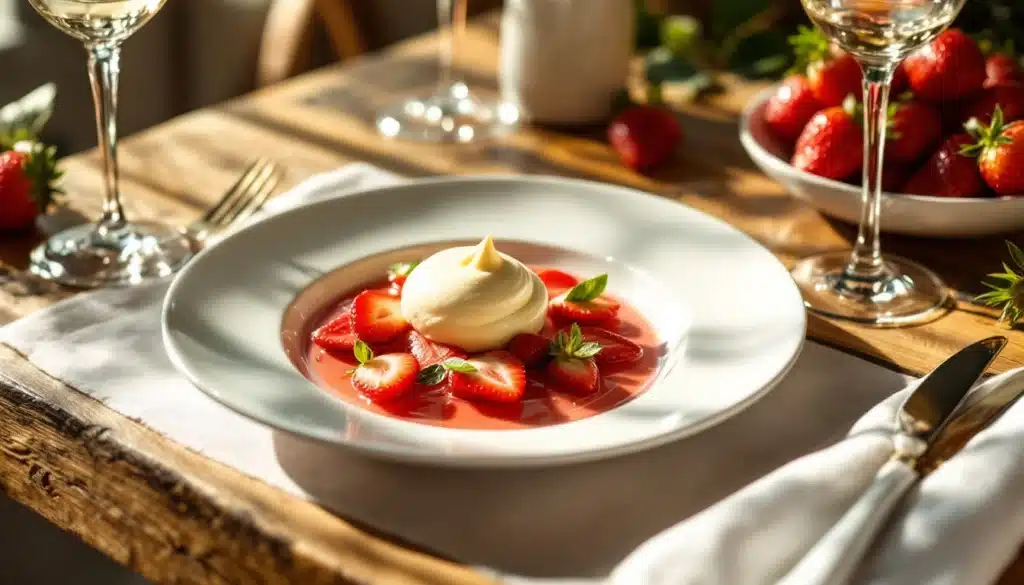 Dessert aux fraises et crème chantilly.