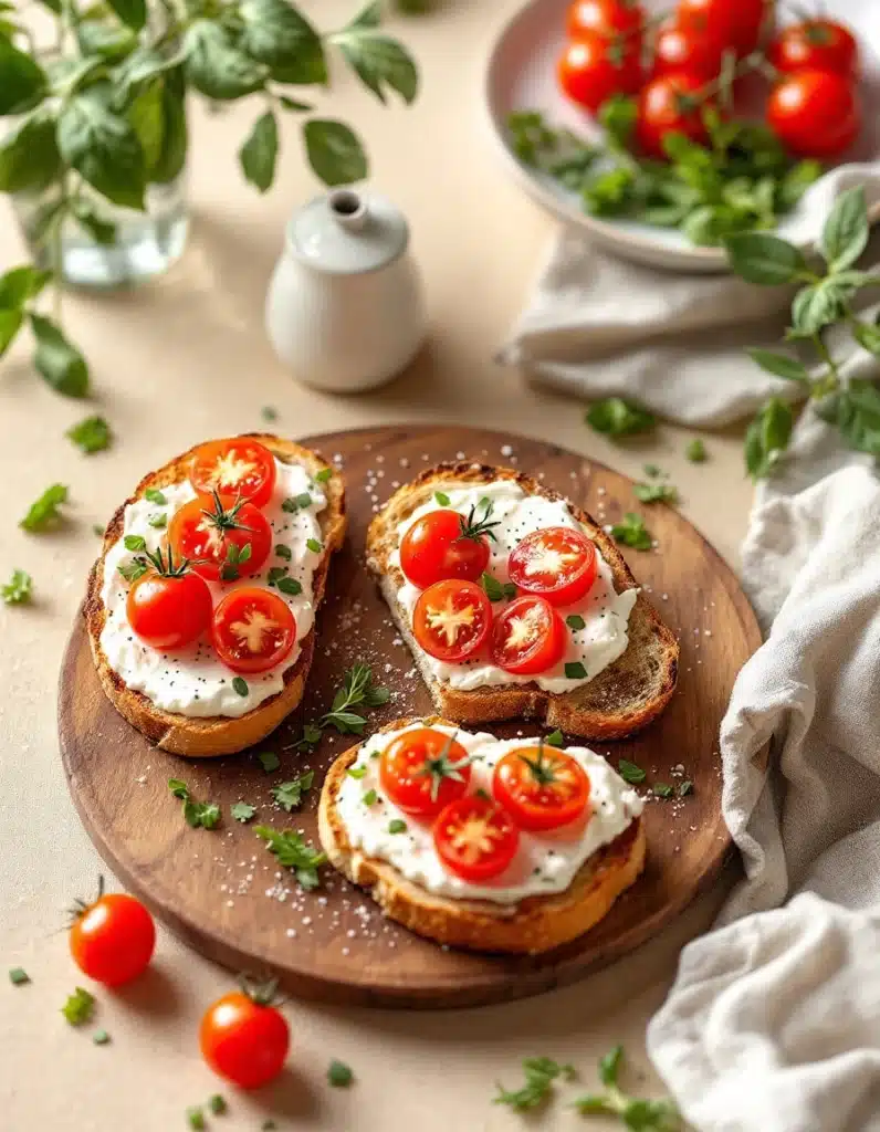 Bruschettas tomates cerises et fromage frais