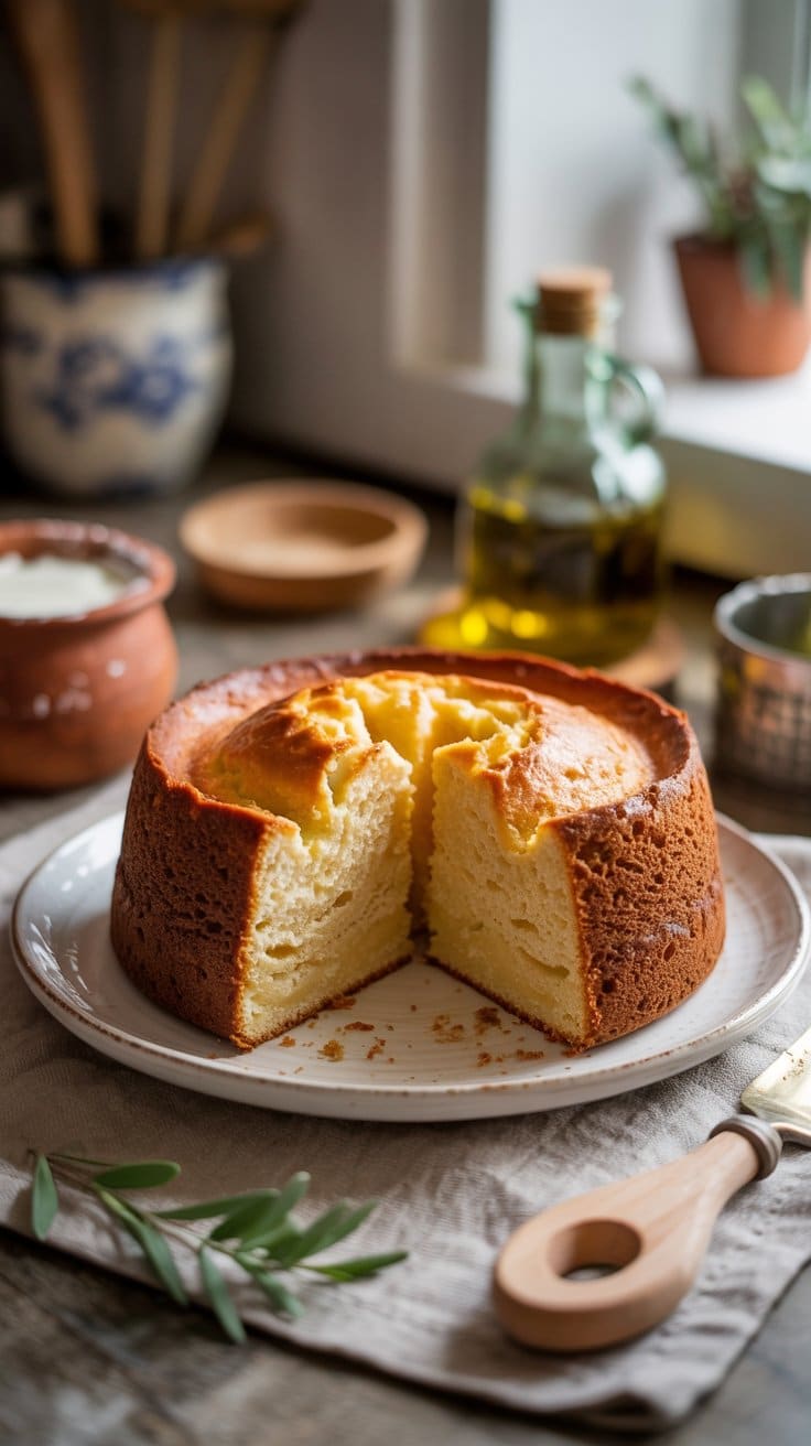 Gâteau moelleux coupé avec du pain autour.