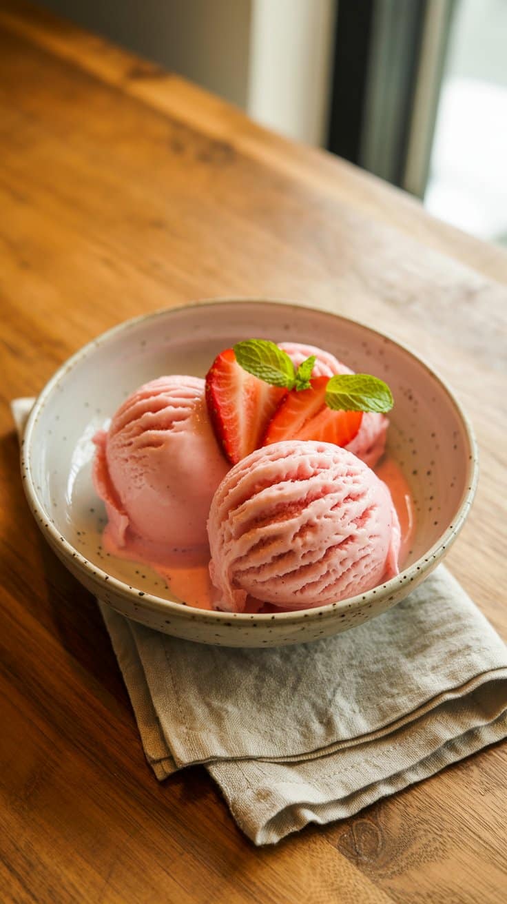Glace à la fraise dans un bol.
