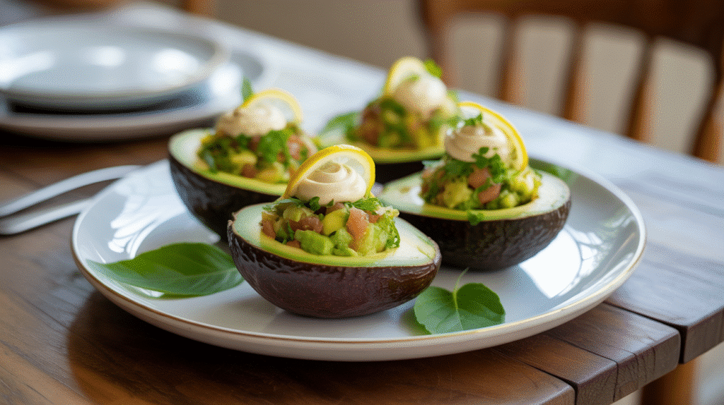 Avocats farcis au guacamole et citron.
