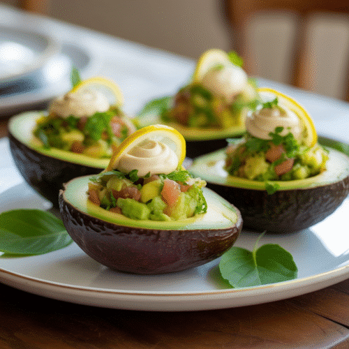 Avocats farcis au guacamole et citron.