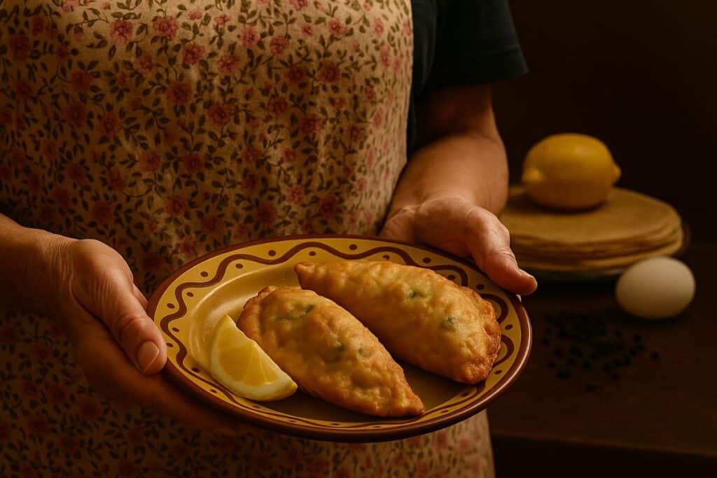Assiette d'empanadas avec citron.