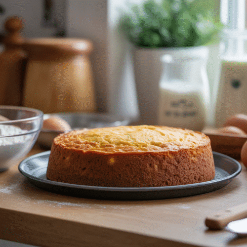 Gâteau prêt à déguster sur le plan de travail.