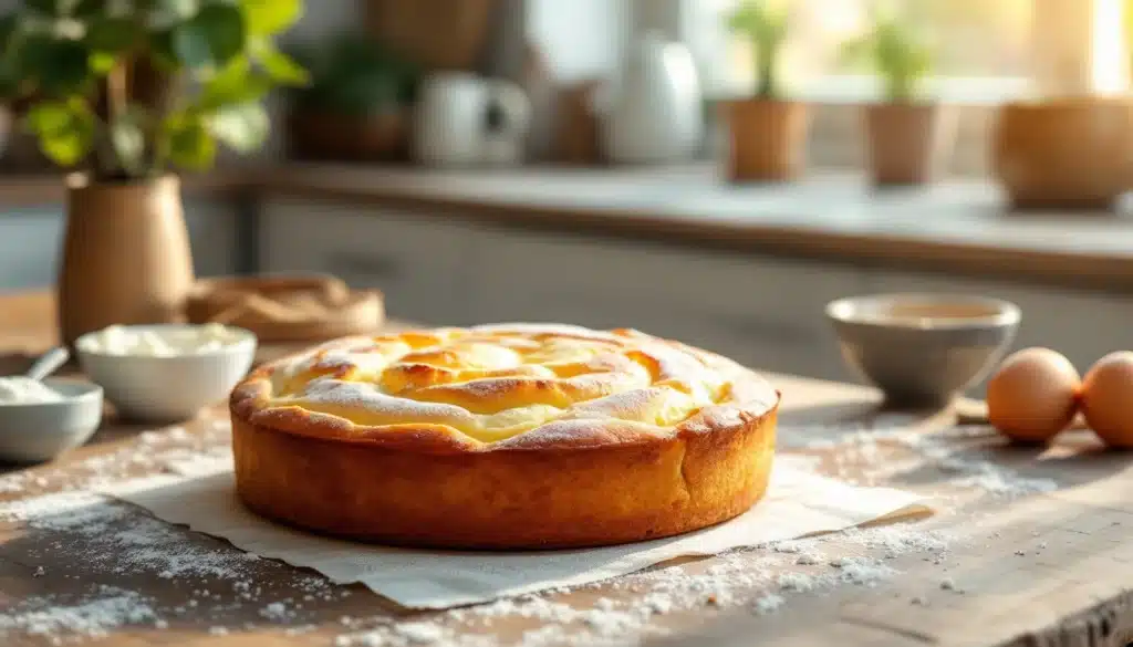 Gâteau au fromage sur une table ensoleillée.