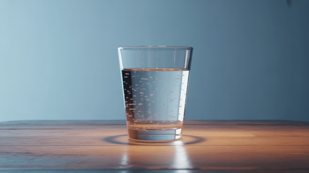 Verre d'eau sur table en bois