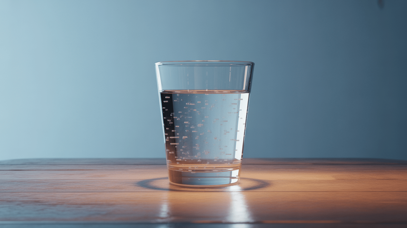 Verre d'eau sur table en bois