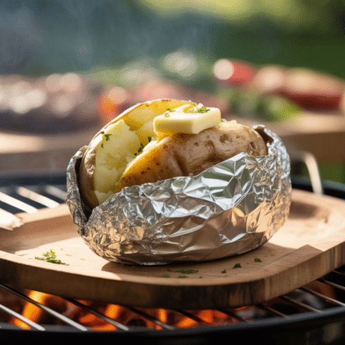 Pommes de terre au four sur le barbecue.