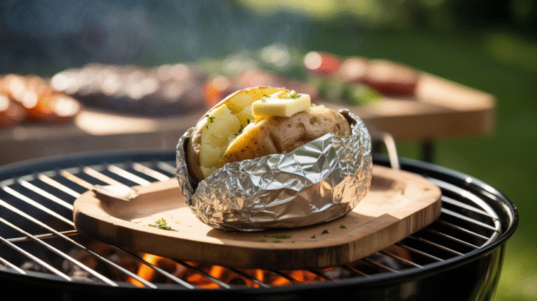 Pommes de terre au four sur le barbecue.