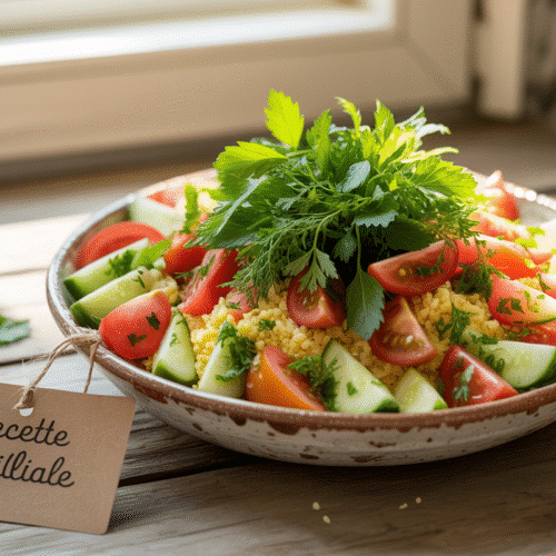 Salade fraîcheur avec tomates et concombres, recette familiale.