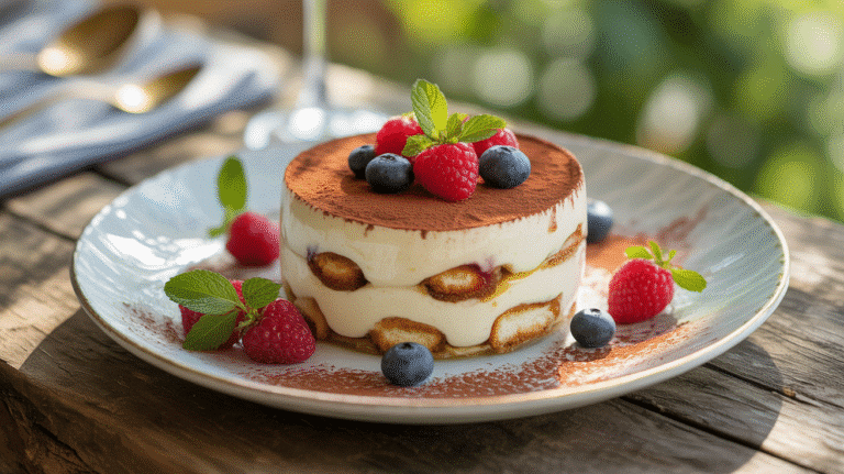 Tiramisu aux fruits frais et cacao