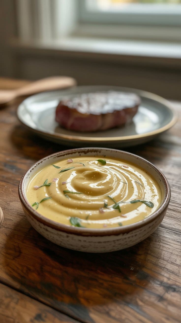 Purée crémeuse garnie d'herbes fraîches