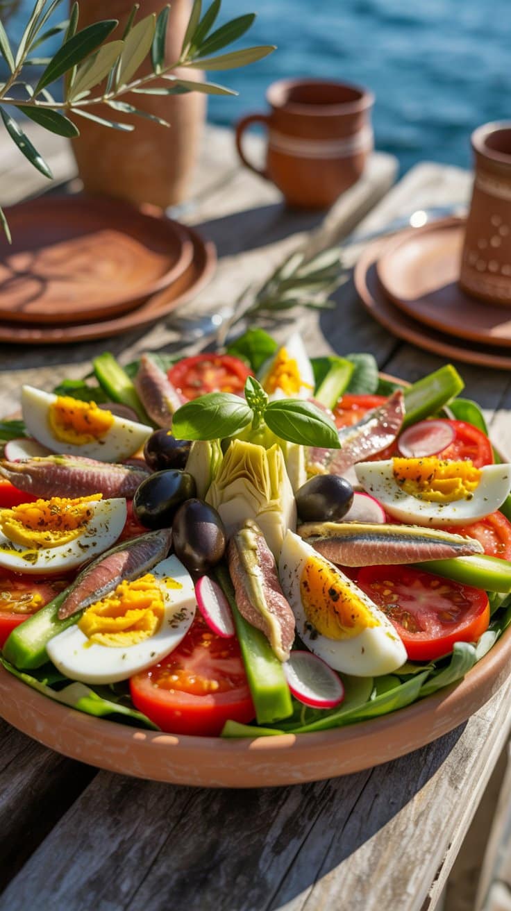 Salade niçoise au bord de la mer.