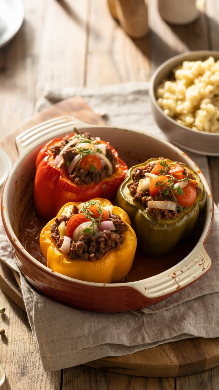 Poivrons farcis au bœuf et légumes.