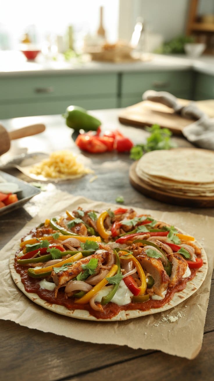 Pizza maison avec légumes frais sur la table.