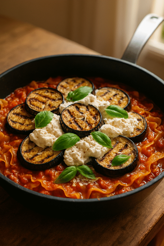 Lasagnes végétariennes avec aubergines et ricotta.