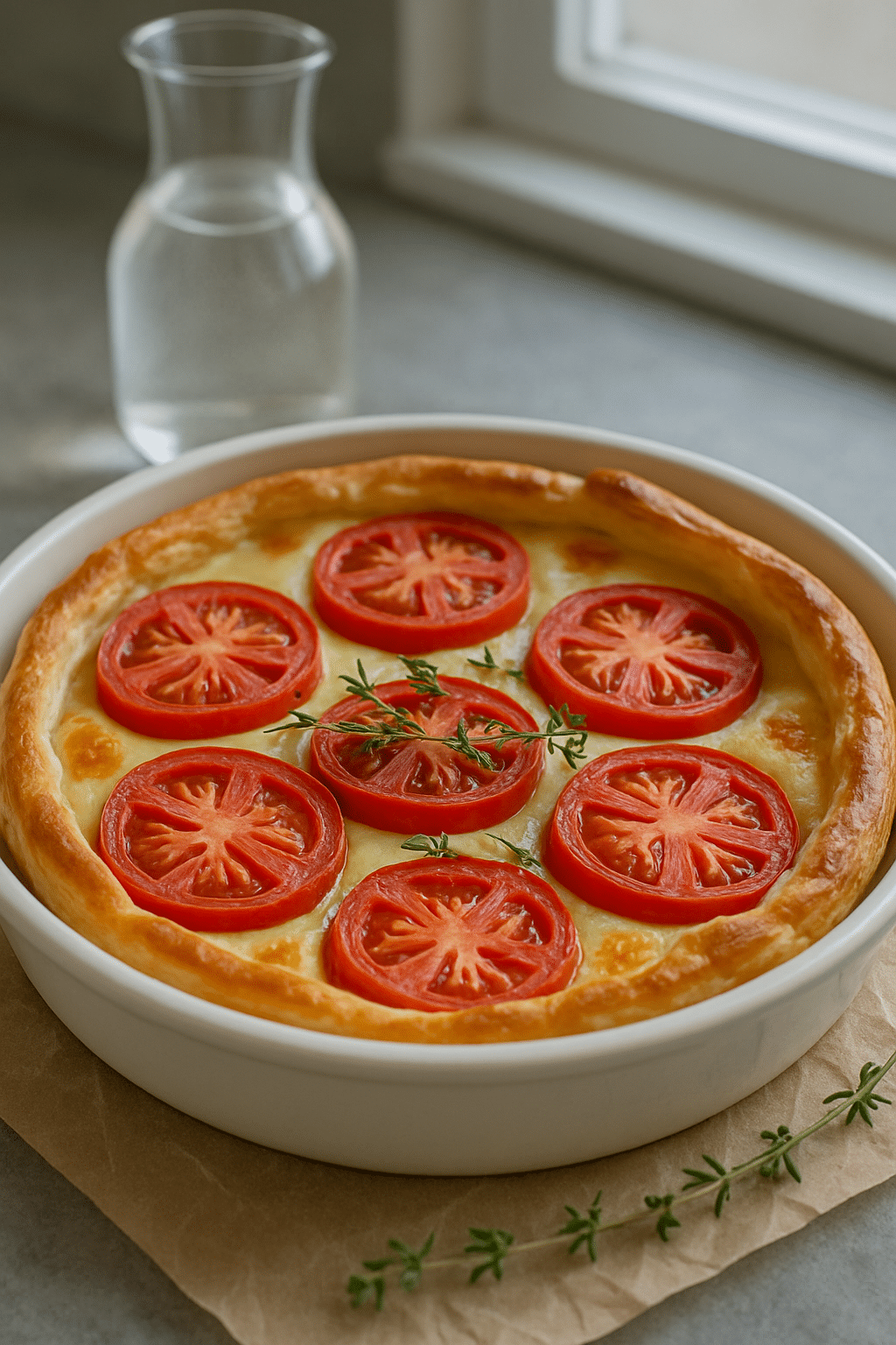Tarte aux tomates avec herbes fraîches.
