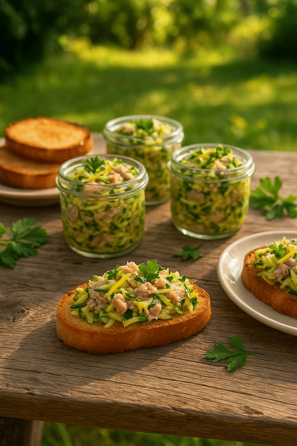 Tartines et verrines sur planche en bois