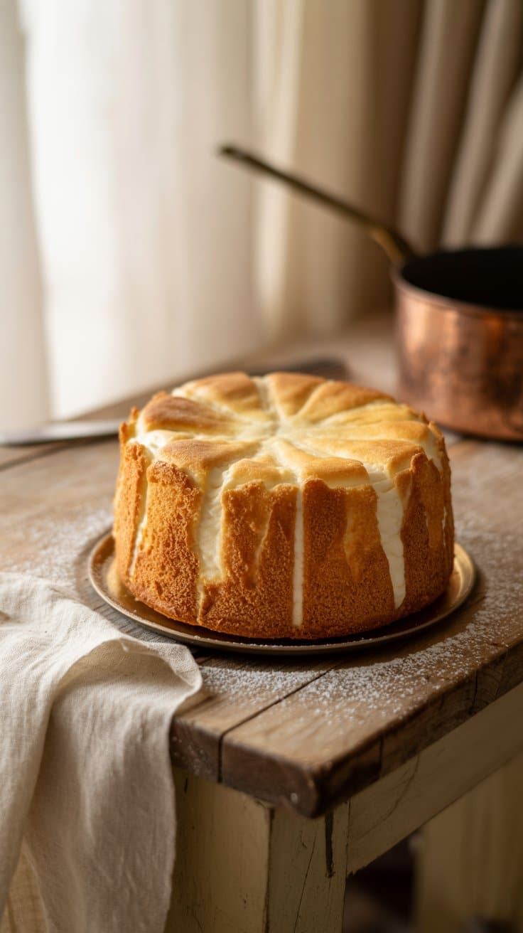 Gâteau moelleux sur une table rustique.