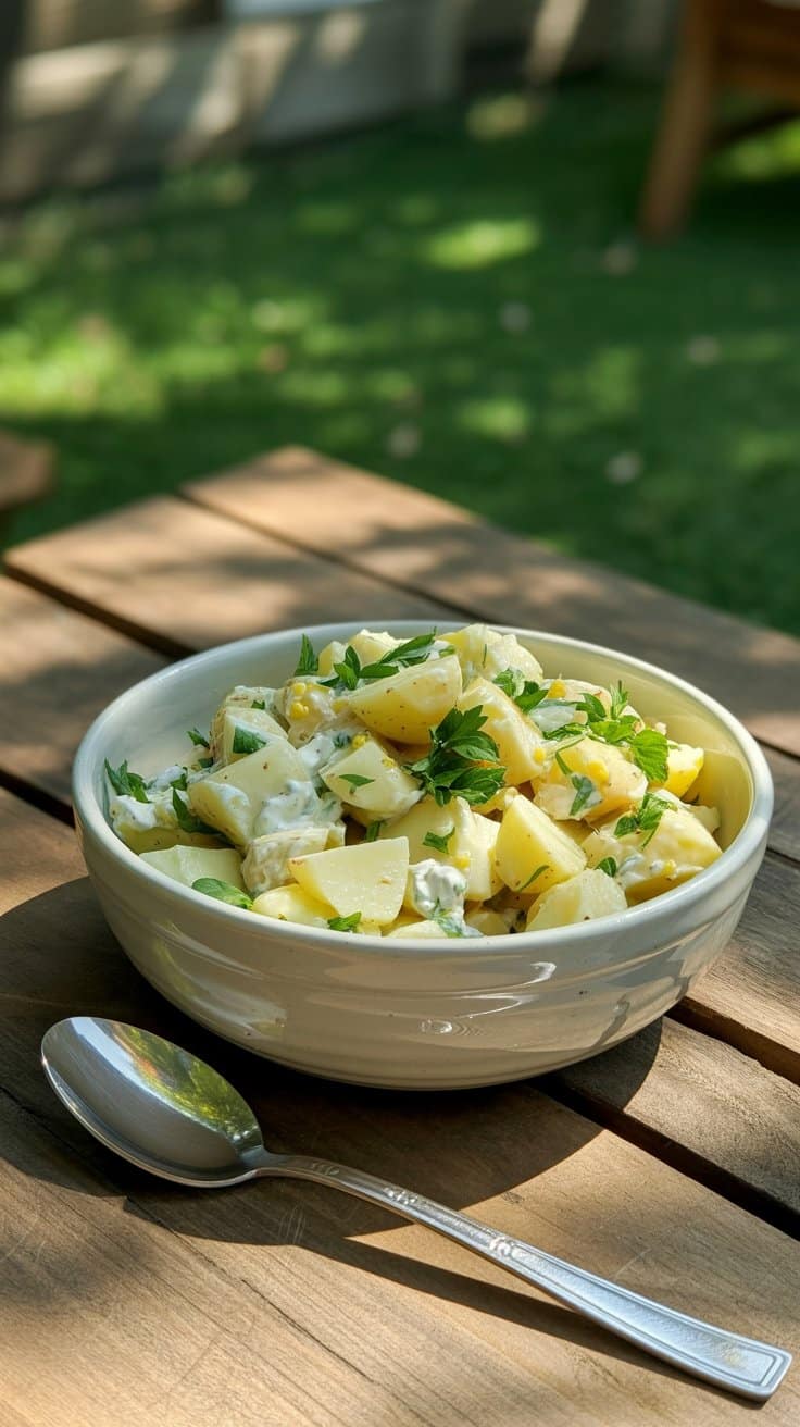 Salade de pommes de terre avec herbes fraîches.