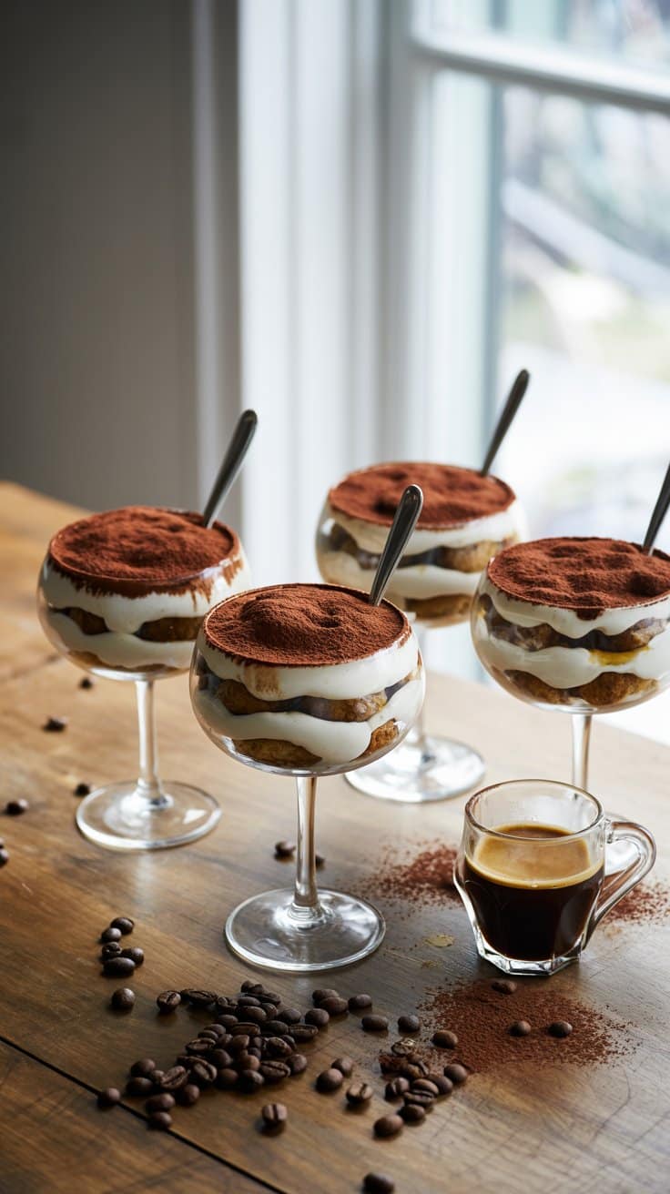 Desserts tiramisu avec café et grains de café.