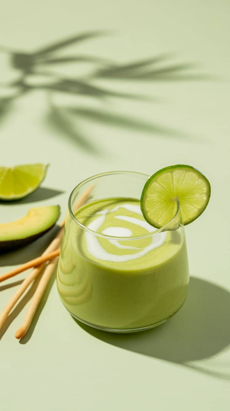 Smoothie vert citron avocat avec décorations