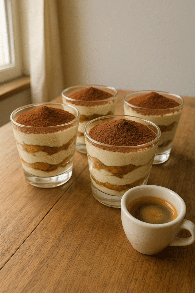 Tiramisu en verrines avec café espresso.