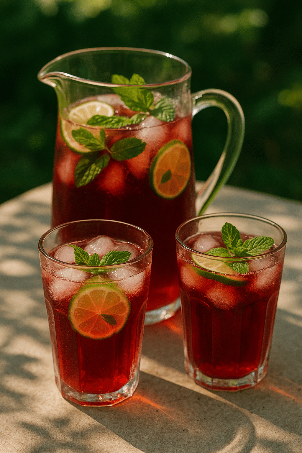Pichet et verres de limonade au citron vert.