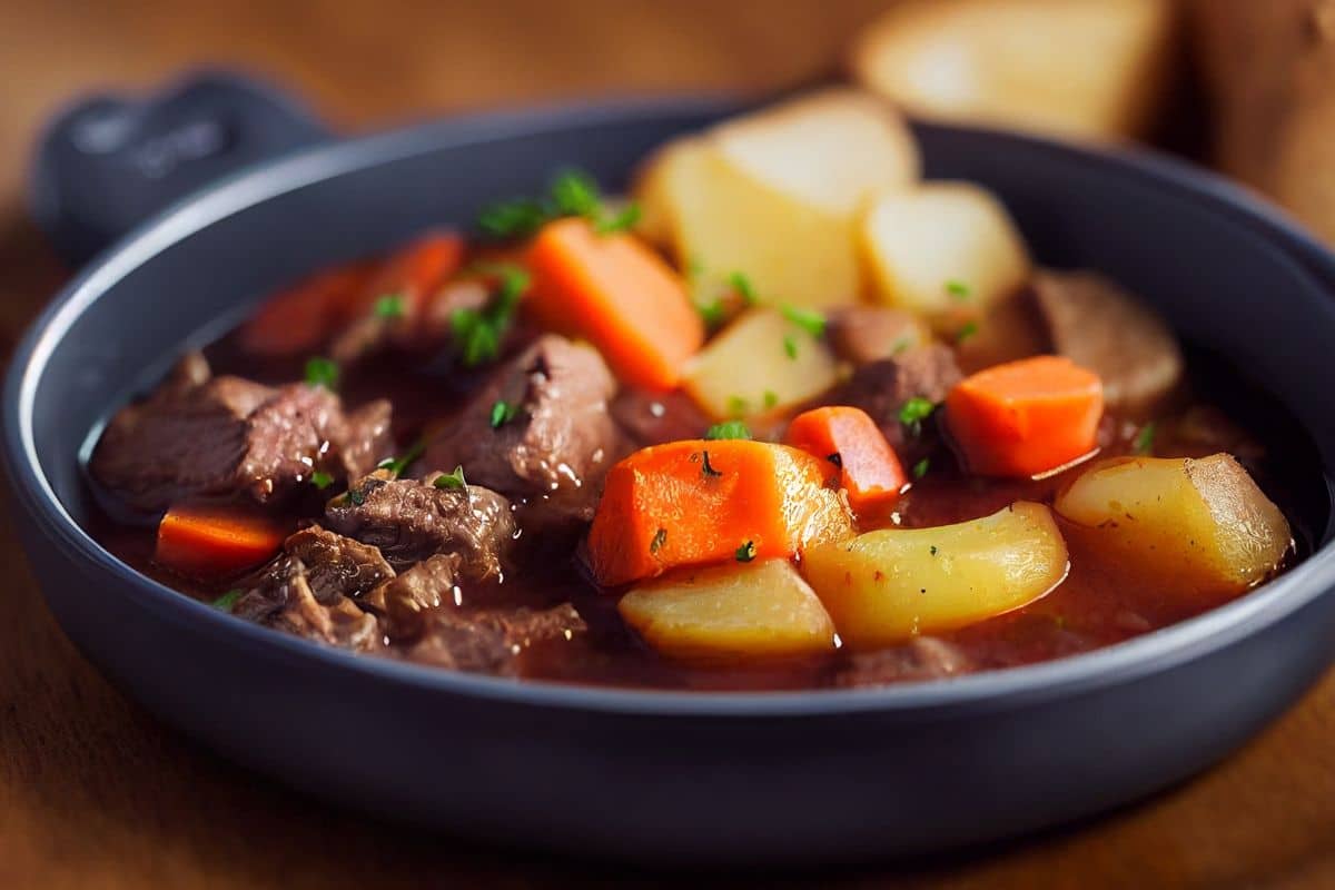 Ragoût de bœuf avec pommes de terre et carottes.