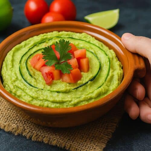 Bol de guacamole avec tomates et coriandre