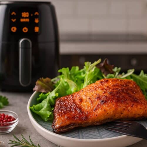 Saumon grillé avec salade et friteuse à air