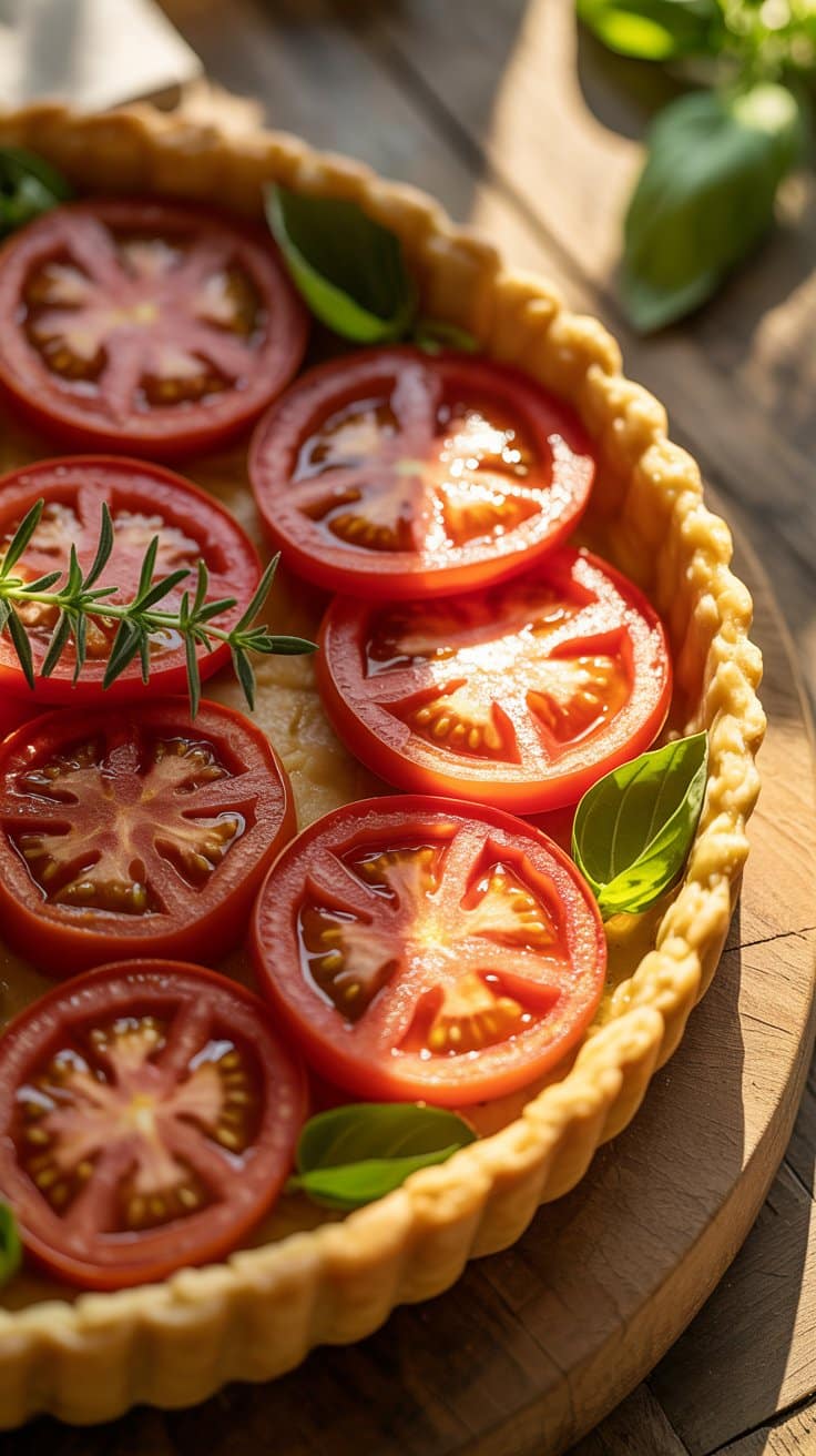 Tarte aux tomates fraîches avec herbes aromatiques