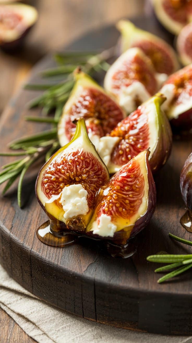 Figues fraîches avec fromage et miel.