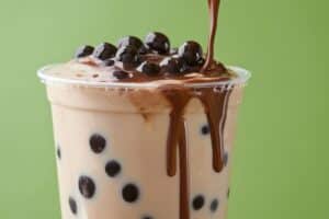 Boisson bubble tea chocolat perlant.