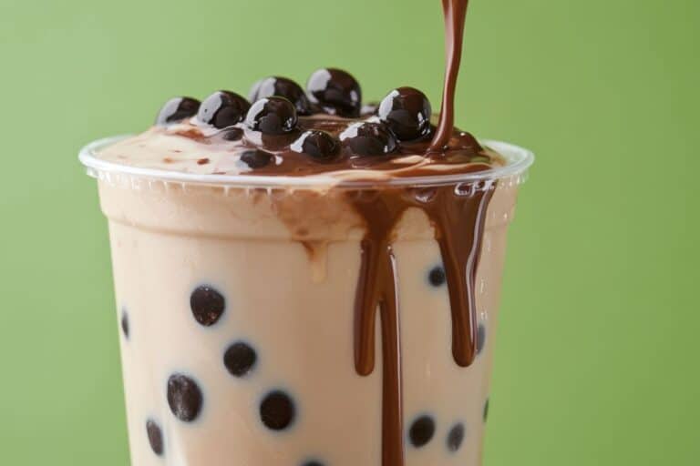 Boisson bubble tea chocolat perlant.