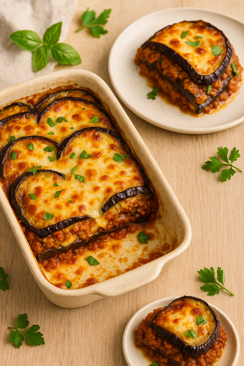 Moussaka au four avec tranches d'aubergines.