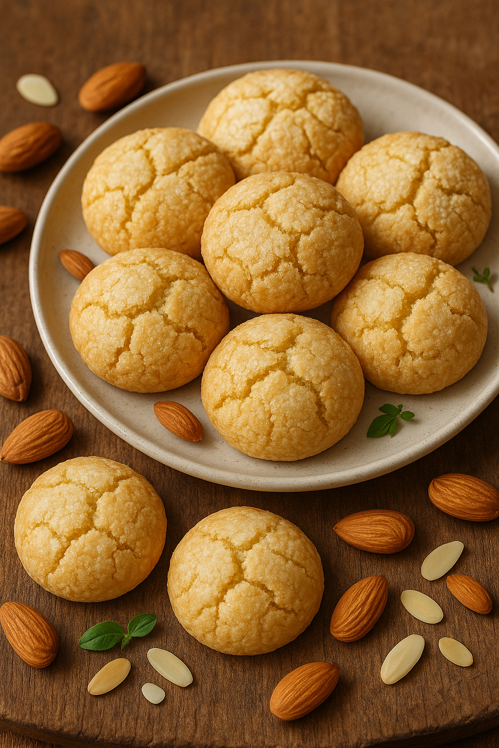 Assiette de biscuits aux amandes croquants.