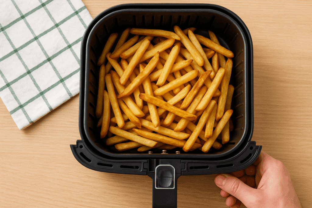 Frites dorées dans une friteuse à air.