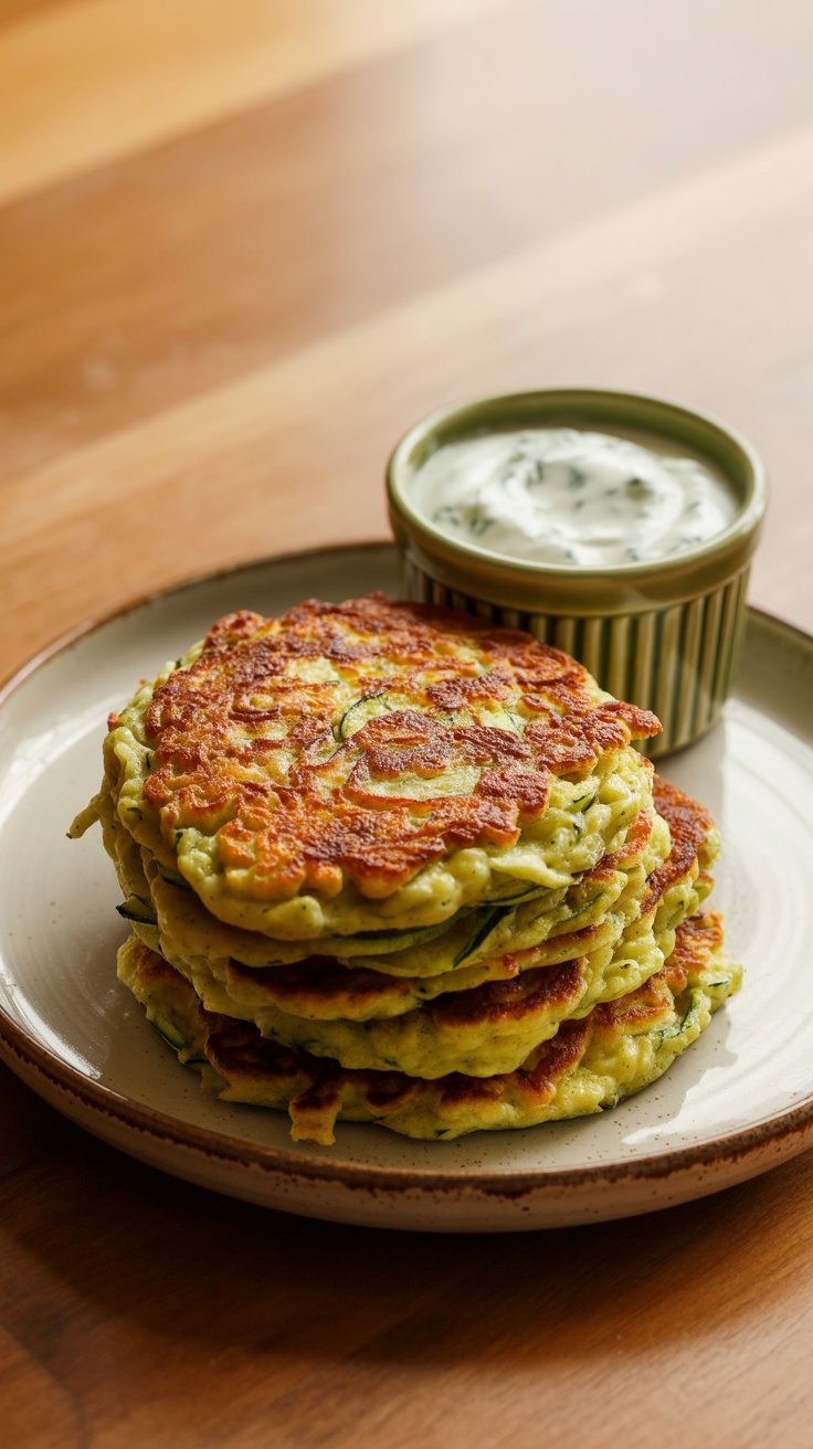 Galettes de courgettes avec sauce blanche.
