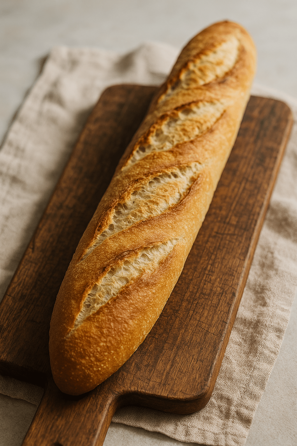 Baguette française sur planche en bois